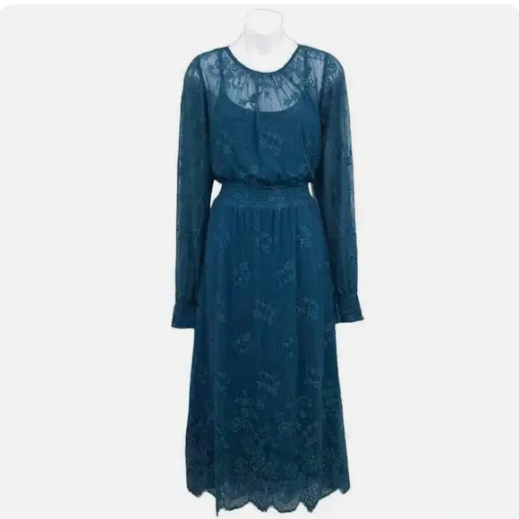 slim fit dress slacks Lianna Floral Scalloped Trim Tiered Maxi Dress